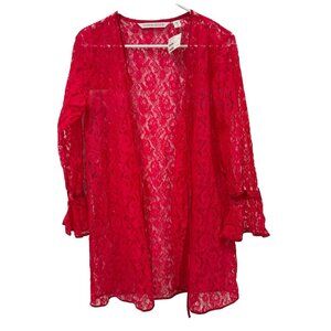 Women’s VTG Victorias Secret Lace Red Robe One Size  (missing Belt)‎